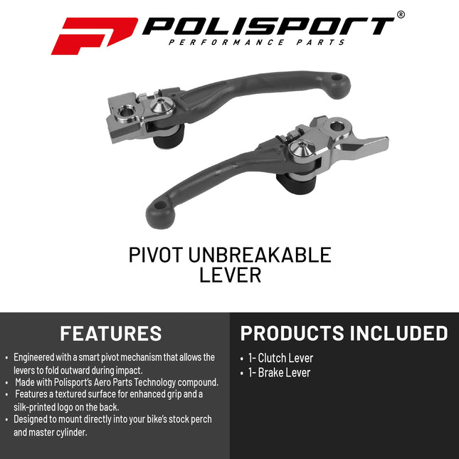 Polisport  Pivot Unbreakable Levers Kit - Fits: Suzuki RM-Z 450 (2005-2023) RMZ 250 (2007-2022) Motocross (MX/Enduro) Brake/Clutch Levers, Durable Composite, OEM Shape, Easy Install, Nardo Grey