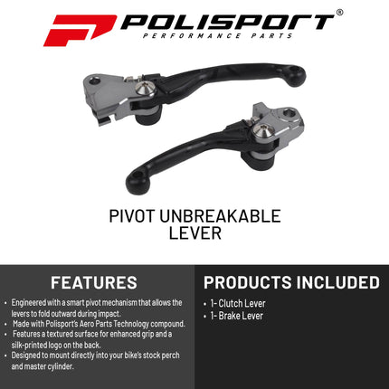 Polisport  Pivot Unbreakable Levers Kit - Fits: Yamaha YZ/WR (2019-2025); Fantic XEF 250/450 (2022-2023) Motocross (MX/Enduro) Brake/Clutch Levers, Durable Composite, OEM Shape, Easy Install, Black