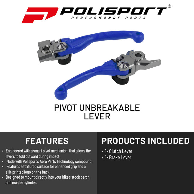 Polisport  Pivot Unbreakable Levers Kit Fits Yamaha YZ125/250, YZ250F/450F, YZ250FX, YZ450FX (2009-2025) Motocross MX/Enduro Brake/Clutch Levers Durable Composite OEM Shape Easy Install Blue