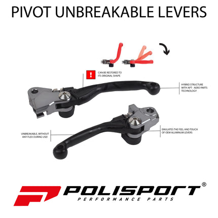 Polisport Pivot Levers Kit - Fits Sherco SE/SEF (2017-26), Triumph TF 250X/450RC (2024-25), Husqvarna FC/FE, KTM EXC/EXC-F/SX/SX-F 250-450 (2014-25) MX Brake/Clutch, Durable OEM Shape, Black