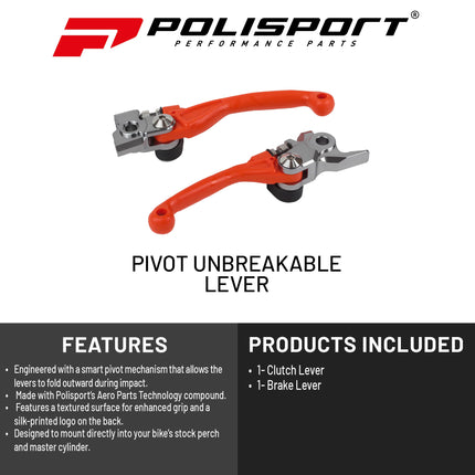 Polisport  Pivot Unbreakable Levers Kit - Fits: KTM 250/300/350/450 EXC/SX/SX-F (2014-2024) Motocross (MX/Enduro) Brake/Clutch Levers, Durable Composite, OEM Shape, Easy Install, Orange