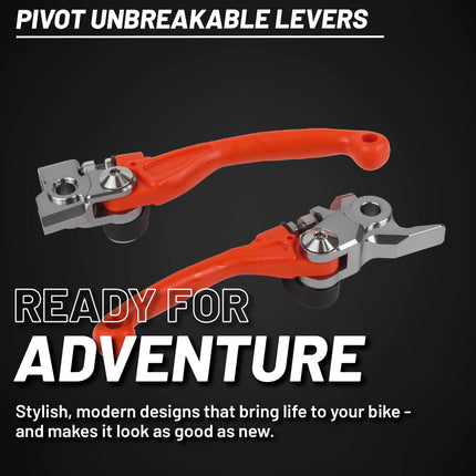 Polisport  Pivot Unbreakable Levers Kit - Fits: KTM 250/300/350/450 EXC/SX/SX-F (2014-2024) Motocross (MX/Enduro) Brake/Clutch Levers, Durable Composite, OEM Shape, Easy Install, Orange