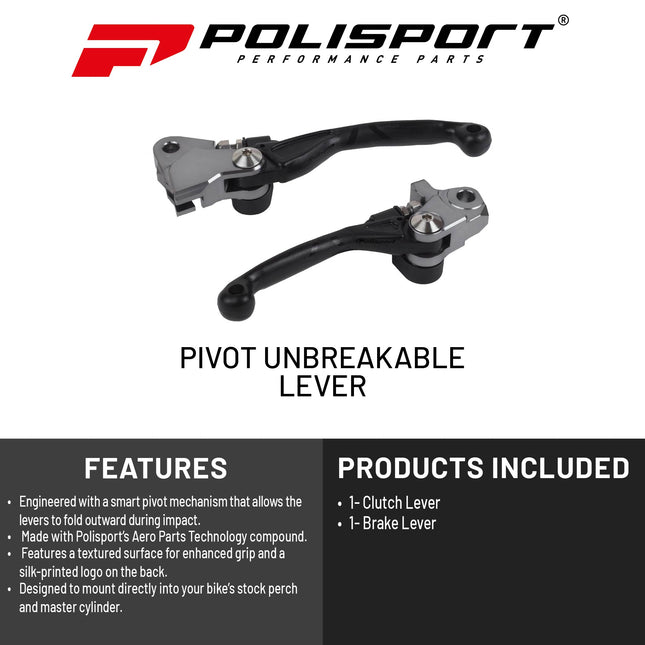 Polisport Pivot Levers Kit - Fits Husqvarna TX/FX (2022-25), TC/FC (2019-25), KTM EXC 125/200 (2014-16), SX 125/150 (2014-15) MX Brake/Clutch, Durable Composite, OEM Shape, Easy Install, Black