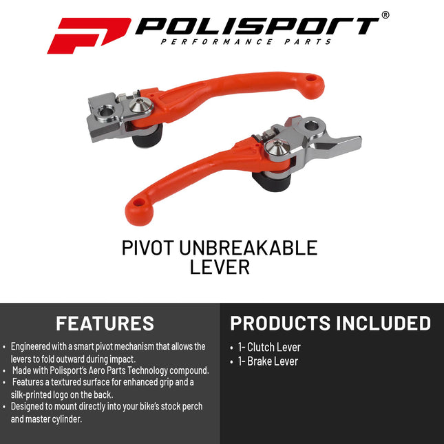 Polisport  Pivot Unbreakable Levers Kit - Fits: KTM 125 SX / 150 SX (2014-2015) Motocross (MX) Brake/Clutch Levers, CNC Adapter, 3-Finger Design, OEM Feel, Easy Install, Red