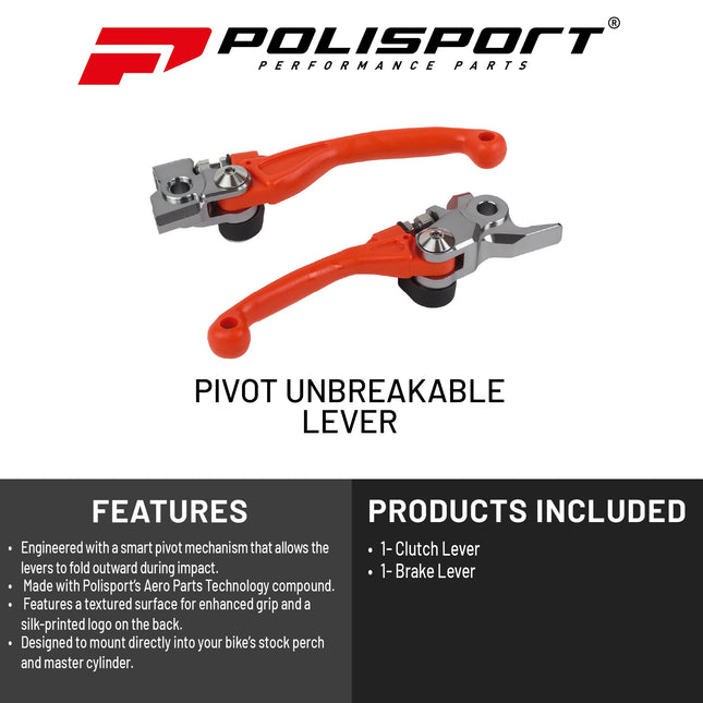 Polisport  Pivot Unbreakable Levers Kit - Fits: KTM FREERIDE (2014-2017) KTM SX85 (2013-2025) Motocross (MX/Enduro) Brake/Clutch Levers, Durable Composite, OEM Shape, Easy Install, Orange