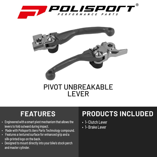 Polisport  Pivot Unbreakable Levers Kit - Fits: KTM FREERIDE (2014-2017) KTM SX85 (2013-2025) Motocross (MX/Enduro) Brake/Clutch Levers, Durable Composite, OEM Shape, Easy Install, Nardo Grey