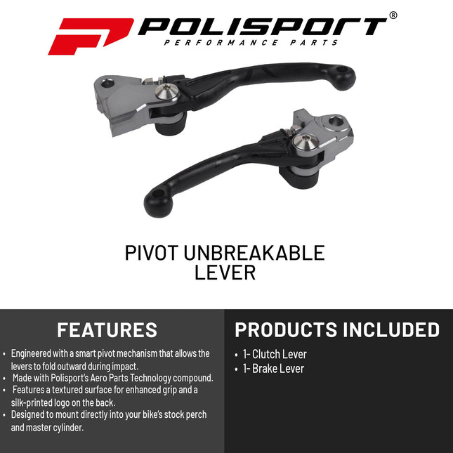 Polisport  Pivot Unbreakable Levers Kit - Fits: Husqvarna TC/TE/FE/FX/TX (2019-2021) Motocross (MX/Enduro) Brake/Clutch Levers, CNC Adapter, 3-Finger Design, OEM Feel, Easy Install, Black