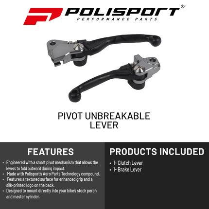 Polisport  Pivot Unbreakable Levers Kit - Fits: Honda CR125R/CR250R (2004-2007) Motocross (MX/Enduro) Brake/Clutch Levers, APT Composite, CNC Adapter, OEM Feel, Easy Install, Black