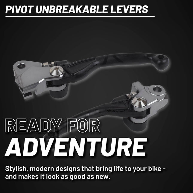 Polisport  Pivot Unbreakable Levers Kit - Fits: Honda CR125R/CR250R (2004-2007) Motocross (MX/Enduro) Brake/Clutch Levers, APT Composite, CNC Adapter, OEM Feel, Easy Install, Black
