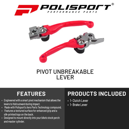 Polisport  Pivot Unbreakable Levers Kit - Fits: Honda CR125R/CR250R (2004-2007) Motocross (MX/Enduro) Brake/Clutch Levers, APT Composite, CNC Adapter, OEM Feel, Easy Install, Red