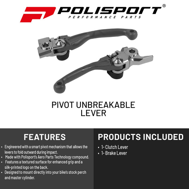 Polisport  Pivot Unbreakable Levers Kit - Fits: Honda CR125R/CR250R (2004-2007) Motocross (MX/Enduro) Brake/Clutch Levers, APT Composite, CNC Adapter, OEM Feel, Easy Install, Nardo Grey
