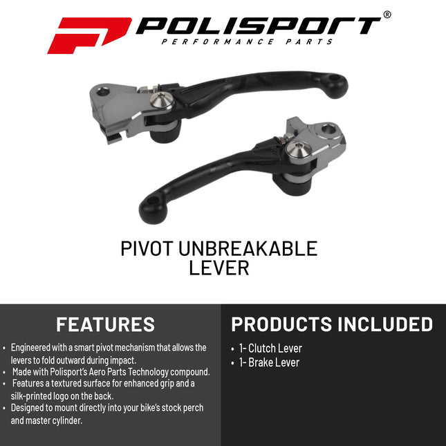 Polisport  Pivot Unbreakable Levers Kit - Fits: Beta RR (2015-2026) Motocross (MX/Enduro) Brake/Clutch Levers, APT Composite, CNC Adapter, OEM Feel, Easy Install, Black