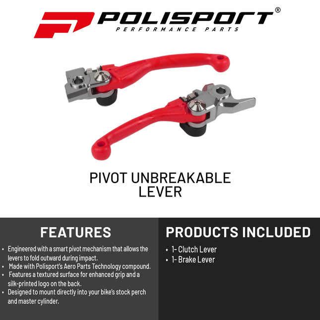 Polisport  Pivot Unbreakable Levers Kit - Fits: Beta RR (2015-2026) Motocross (MX/Enduro) Brake/Clutch Levers, APT Composite, CNC Adapter, OEM Feel, Easy Install, Red