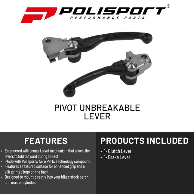 Polisport  Pivot Unbreakable Levers Kit - Fits: Kawasaki KX450/KX450X (2024-2025) Motocross (MX/Enduro) Brake/Clutch Levers, APT Composite, CNC Adapter, OEM Feel, Easy Install, Black