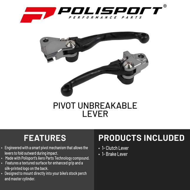 Polisport  Pivot Unbreakable Levers Kit - Fits: STARK VARG (2023-2025) Motocross (MX/Enduro) Brake/Clutch Levers, APT Composite, CNC Adapter, OEM Feel, Easy Install, Black