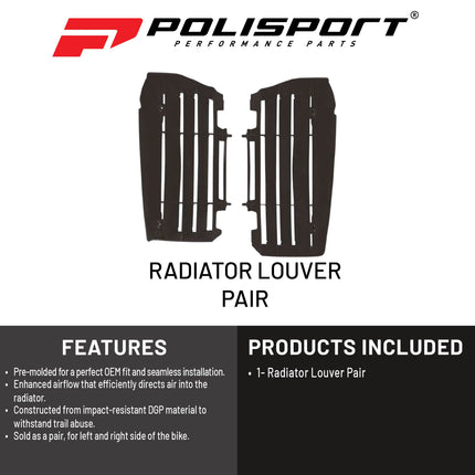 Polisport Radiator Louvers - Black Panels for Yamaha YZ 125/250 (2022-2025) - OEM Fit, Durable Plastic, Enhanced Airflow, Easy Installation