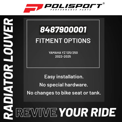 Polisport Radiator Louvers - Black Panels for Yamaha YZ 125/250 (2022-2025) - OEM Fit, Durable Plastic, Enhanced Airflow, Easy Installation