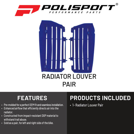 Polisport Radiator Louvers - Blue Panels for Yamaha YZ 125/250 (2022-2024) - OEM Fit, Durable Plastic, Enhanced Airflow, Easy Installation