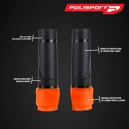 Polisport Lower Triple Clamp Guard - Durable Plastic Protection for Dirt Bike Forks, Universal Fit with Pre-Cut Lines, Foam Strips to Prevent Scratches, Easy Install-Under 1 Minute - Black/Orange