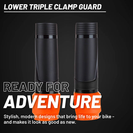Polisport Lower Triple Clamp Guard - Durable Plastic Protection for Dirt Bike Forks, Universal Fit with Pre-Cut Lines, Foam Strips to Prevent Scratches, Easy Install-Under 1 Minute - Black/Orange