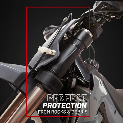 Polisport Lower Triple Clamp Guard - Durable Plastic Protection for Dirt Bike Forks, Universal Fit with Pre-Cut Lines, Foam Strips to Prevent Scratches, Easy Install-Under 1 Minute - Black/Blue