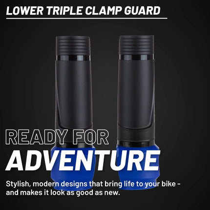 Polisport Lower Triple Clamp Guard - Durable Plastic Protection for Dirt Bike Forks, Universal Fit with Pre-Cut Lines, Foam Strips to Prevent Scratches, Easy Install-Under 1 Minute - Black/Blue
