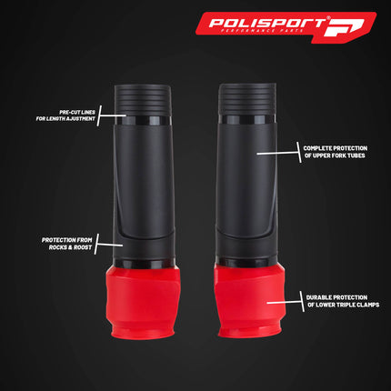 Polisport Lower Triple Clamp Guard - Durable Plastic Protection for Dirt Bike Forks, Universal Fit with Pre-Cut Lines, Foam Strips to Prevent Scratches, Easy Install-Under 1 Minute - Black/Red