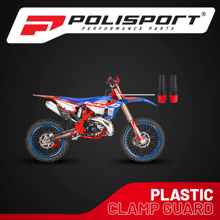 Polisport Lower Triple Clamp Guard - Durable Plastic Protection for Dirt Bike Forks, Universal Fit with Pre-Cut Lines, Foam Strips to Prevent Scratches, Easy Install-Under 1 Minute - Black/Red