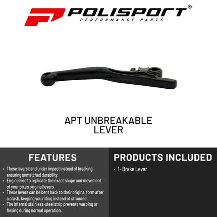 Polisport  APT Unbreakable Brake Lever - Fits: Husqvarna TX/FX (2022-2025), OEM Shape, APT Composite, Stainless Strip, CNC Adapter, Bendable Design, Easy Install, Black
