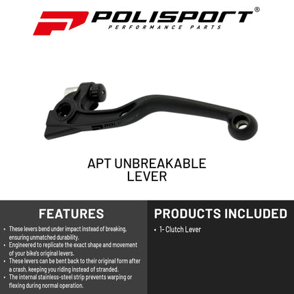 Polisport  APT Unbreakable Clutch Lever - Fits: Triumph TF 250-X (2024-2025), OEM Shape, APT Composite, Stainless Strip, CNC Adapter, Bendable Design, Easy Install, Black