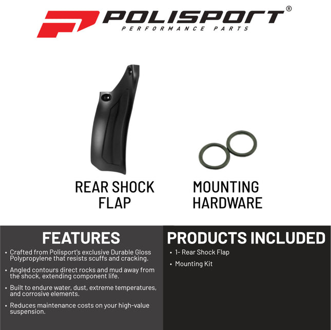 Polisport Motocross Motorcycles (MX) Rear Shock Flap for KTM EXC125/150/250/300, EXC-F250/350/450/500 (2023-2024) Dirt Bikes - High-Impact Resistance, Protects Shock from Debris - Black