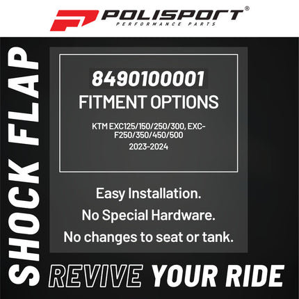 Polisport Motocross Motorcycles (MX) Rear Shock Flap for KTM EXC125/150/250/300, EXC-F250/350/450/500 (2023-2024) Dirt Bikes - High-Impact Resistance, Protects Shock from Debris - Black