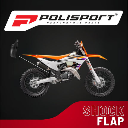 Polisport Motocross Motorcycles (MX) Rear Shock Flap for KTM EXC125/150/250/300, EXC-F250/350/450/500 (2023-2024) Dirt Bikes - High-Impact Resistance, Protects Shock from Debris - Black