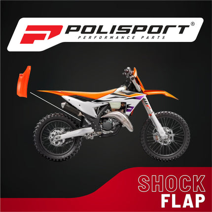Polisport Motocross Motorcycles (MX) Rear Shock Flap for KTM EXC125/150/250/300, EXC-F250/350/450/500 (2023-2024) Dirt Bikes - High-Impact Resistance, Protects Shock from Debris - Orange