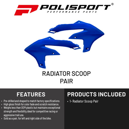 Polisport Radiator Scoops - Blue Panels for Yamaha YZ 450F (2023-2026) Yamaha YZ 250F/450FX (2024-2026) - OEM Fit, Glossy Finish, Lightweight & Impact-Resistant, Easy Installation
