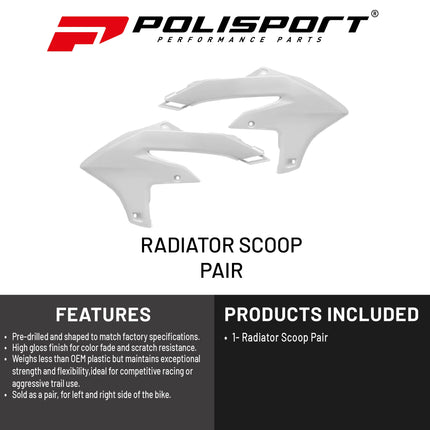Polisport Radiator Scoops - White Panels for Yamaha YZ 450F (2023-2026) Yamaha YZ 250F/450FX (2024-2026) - OEM Fit, Glossy Finish, Lightweight & Impact-Resistant, Easy Installation
