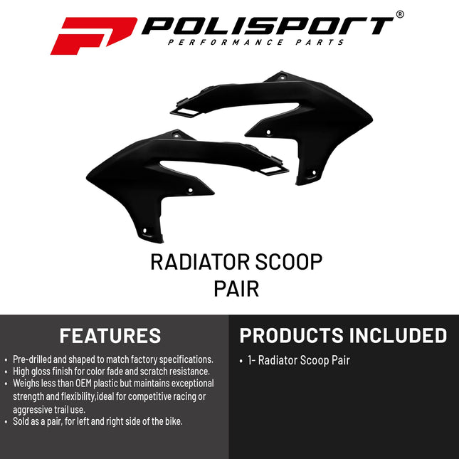 Polisport Radiator Scoops - Black Panels for Yamaha YZ 450F (2023-2026) Yamaha YZ 250F/450FX (2024-2026) - OEM Fit, Glossy Finish, Lightweight & Impact-Resistant, Easy Installation