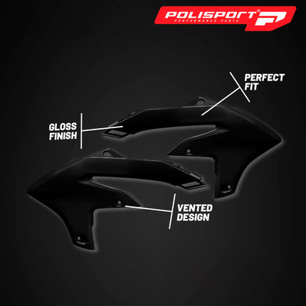 Polisport Radiator Scoops - Black Panels for Yamaha YZ 450F (2023-2026) Yamaha YZ 250F/450FX (2024-2026) - OEM Fit, Glossy Finish, Lightweight & Impact-Resistant, Easy Installation