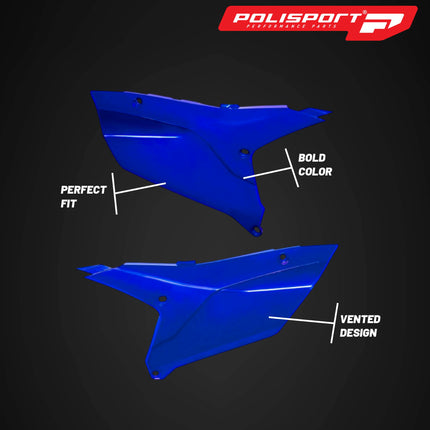 Polisport Motocross (MX) Replica Plastics Side Panels for Yamaha YZ 450F (2023-25), YZ 250F/450FX (2024-25) Dirt Bike - OEM Quality, Durable, Flexible & Perfect Fit - Blue