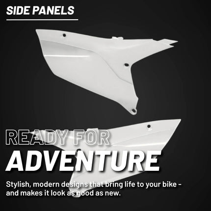 Polisport Motocross (MX) Replica Plastics Side Panels for Yamaha YZ 450F (2023-25), YZ 250F/450FX (2024-25) Dirt Bike - OEM Quality, Durable, Flexible & Perfect Fit - White