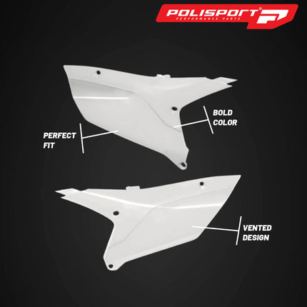 Polisport Motocross (MX) Replica Plastics Side Panels for Yamaha YZ 450F (2023-25), YZ 250F/450FX (2024-25) Dirt Bike - OEM Quality, Durable, Flexible & Perfect Fit - White
