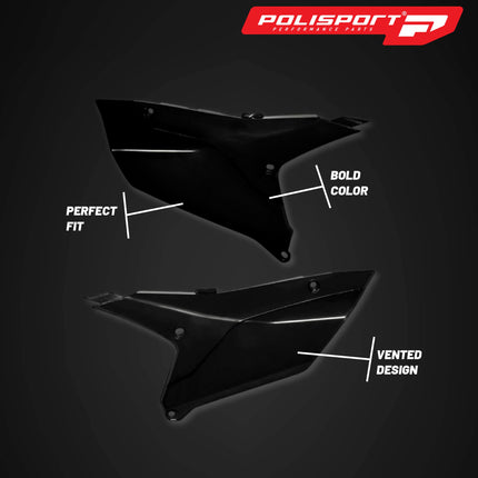 Polisport Motocross (MX) Replica Plastics Side Panels for Yamaha YZ 450F (2023-25), YZ 250F/450FX (2024-25) Dirt Bike - OEM Quality, Durable, Flexible & Perfect Fit - Black