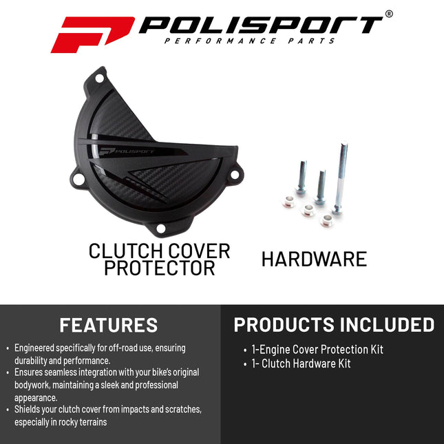 Polisport Clutch Cover Protector Kit (Black) - Compatible with Husquvarna & KTM EXC/TE 250/300(24) SX/-F/TC250/300 FC450(23-24)