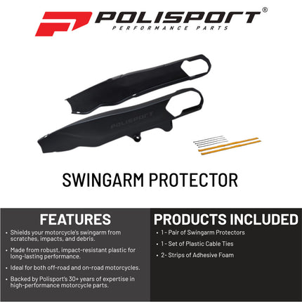 Polisport Motocross Motorcycles (MX) Swingarm Protector for KTM SX 125/150/250/350 (2023-2024), SX-F 250/350/450 (2023-2024), XC 250/350 (2023-2024), XC-F 250/350/450 (2023-2024) Dirt Bikes - Black