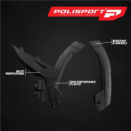 Polisport Motocross (MX) Motorcycle Frame Protector for KTM XC/SX/EXC (2023-2024) Dirt Bikes- OEM Quality for Superior Fit & Durable Protection, Easy Installation - Black