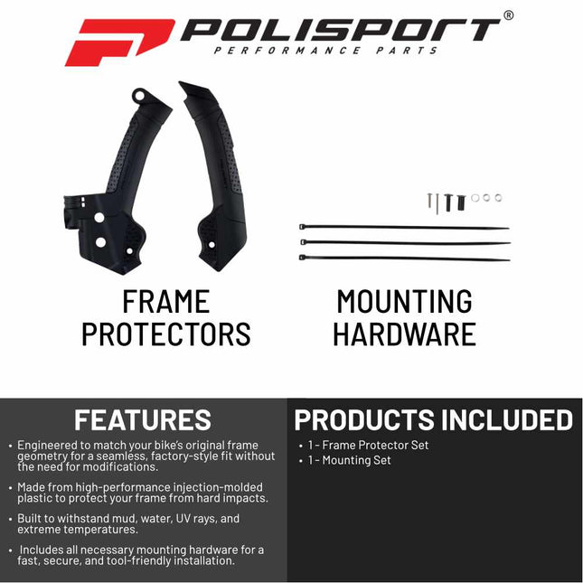 Polisport Motocross (MX) Motorcycle Frame Protector for Husqvarna TE/FE/TX/FX (2023-2024) Dirt Bikes- OEM Quality for Superior Fit & Durable Protection, Easy Installation - Black