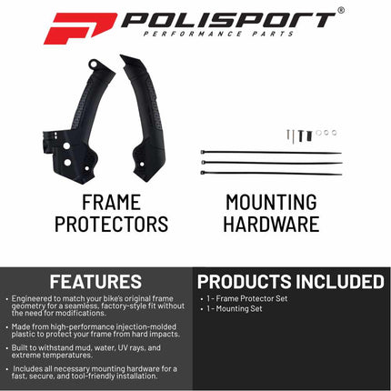 Polisport Motocross (MX) Motorcycle Frame Protector for Husqvarna TE/FE/TX/FX (2023-2024) Dirt Bikes- OEM Quality for Superior Fit & Durable Protection, Easy Installation - Black