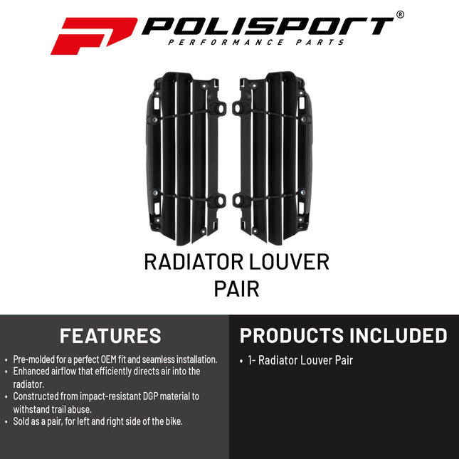 Polisport Radiator Louvers - Black Panels for GasGas (2024) Husqvarna (2023-2024) KTM (2023-2024) - OEM Fit, Durable Plastic, Enhanced Airflow, Easy Installation