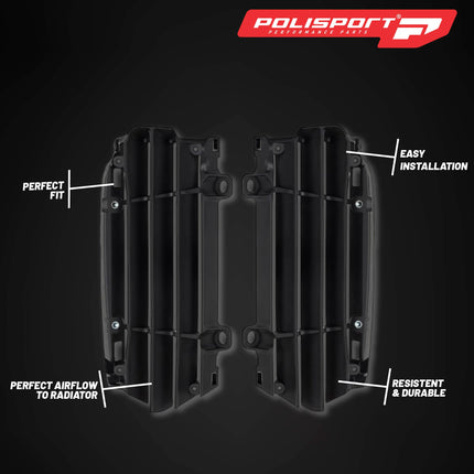 Polisport Radiator Louvers - Black Panels for GasGas (2024) Husqvarna (2023-2024) KTM (2023-2024) - OEM Fit, Durable Plastic, Enhanced Airflow, Easy Installation