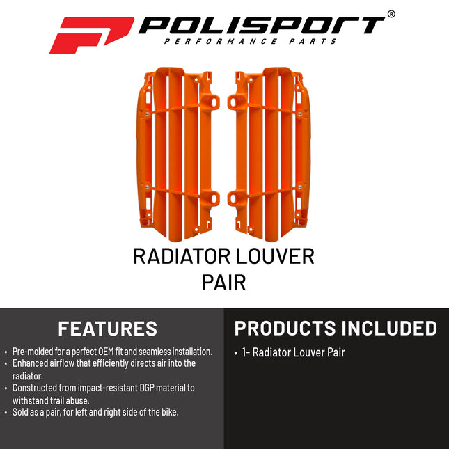 Polisport Radiator Louvers - Orange Panels for KTM EXC.EXC-F/XC-W/XCF-W (2024) KTM SX.SX-F/XC/XC-F (2023-2024) - OEM Fit, Durable Plastic, Enhanced Airflow, Easy Installation